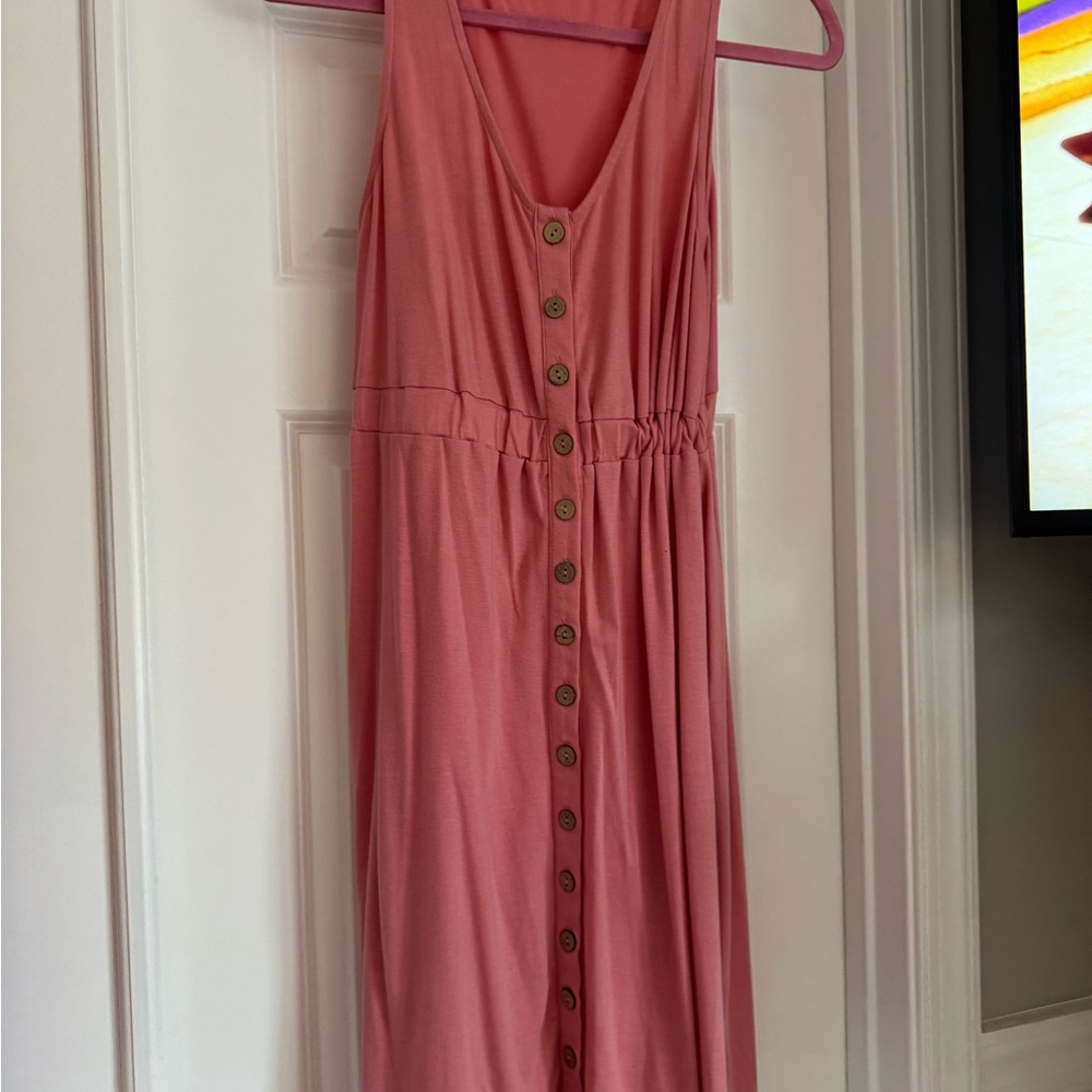 Casual Pink Buttoned Midi Sundress